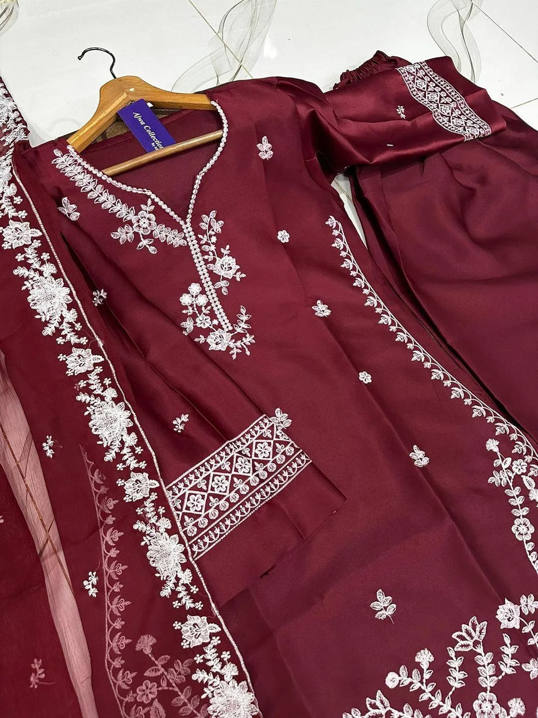 Farshi Embroidered Shirt with Farshi Shalwar & Dupatta 3Pcs
