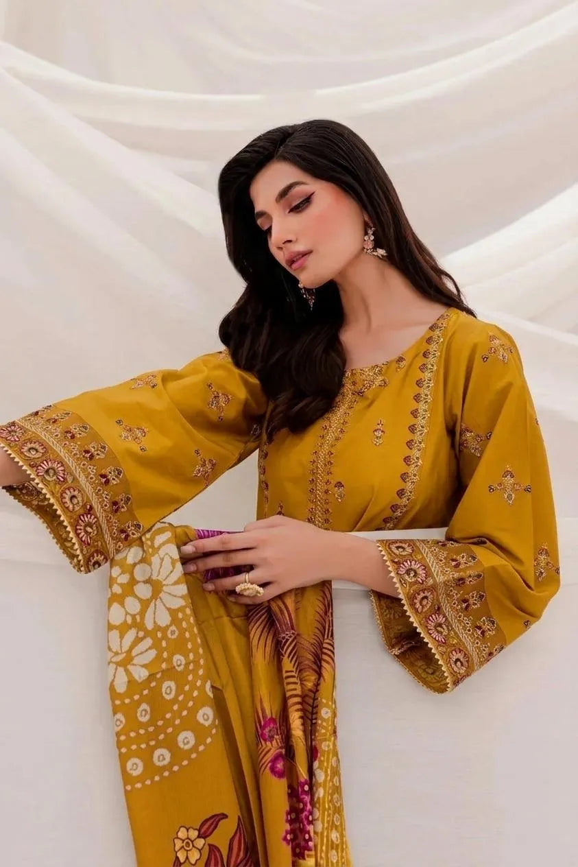 Mustard Embroidered Lawn 3Pcs Set
