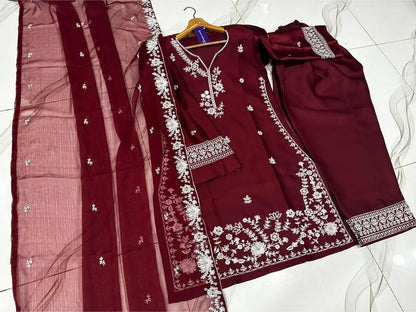 Farshi Embroidered Shirt with Farshi Shalwar & Dupatta 3Pcs