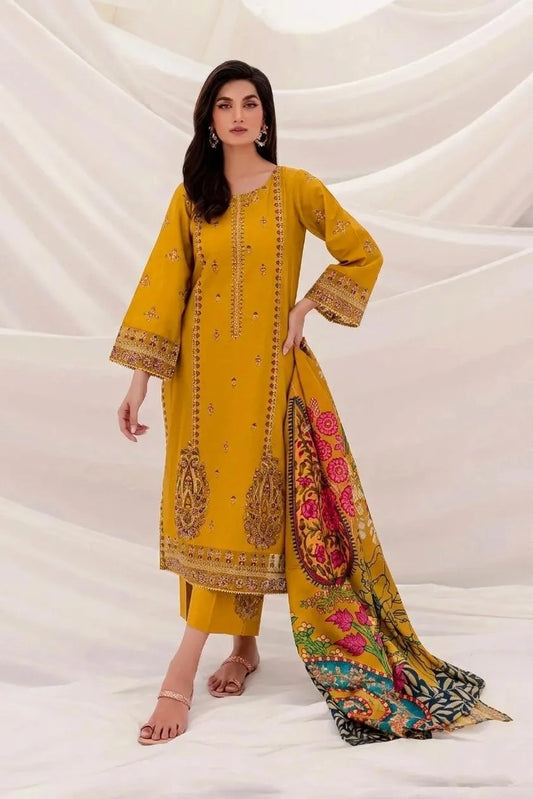 Mustard Embroidered Lawn 3Pcs Set