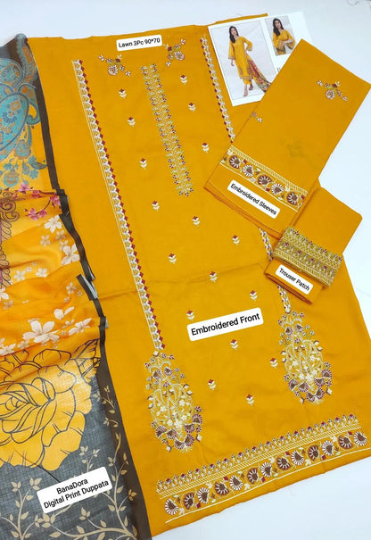 Mustard Embroidered Lawn 3Pcs Set