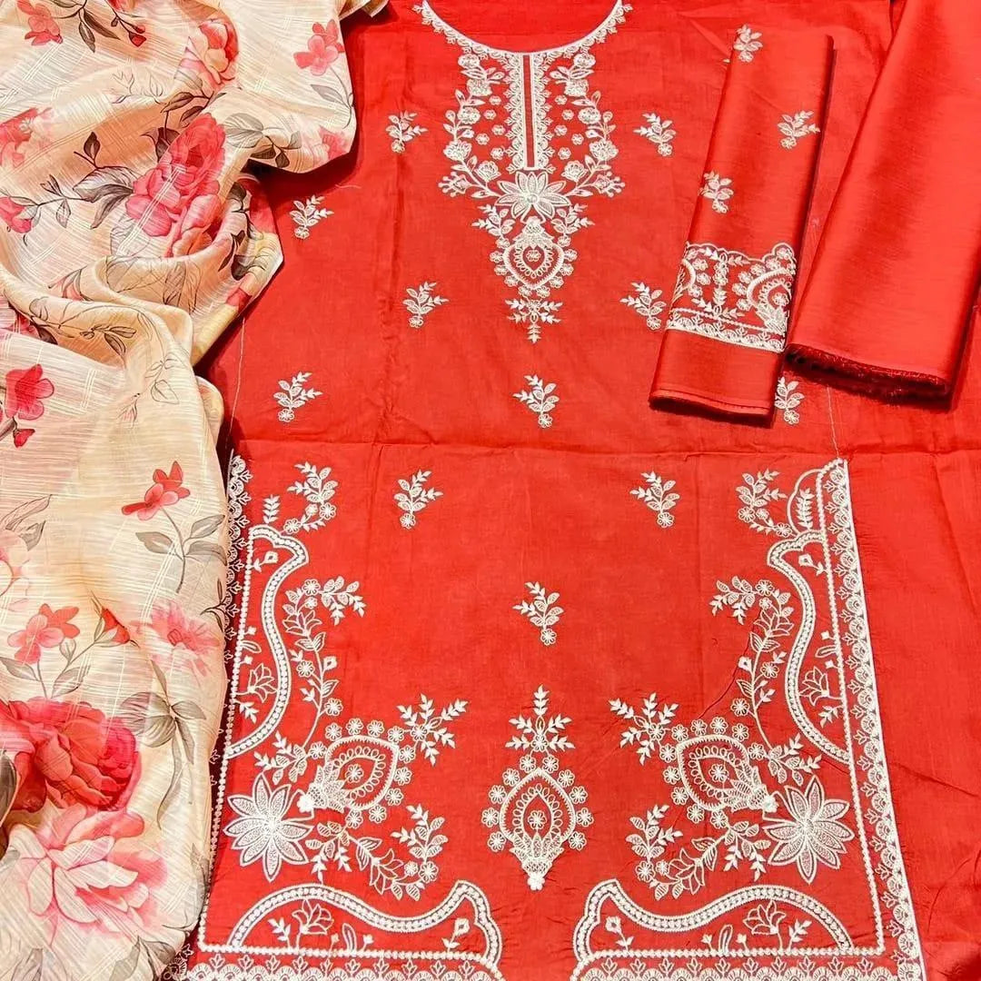 Pakistani Women's Embroidered Kurta Set with Chiffon Dupatta