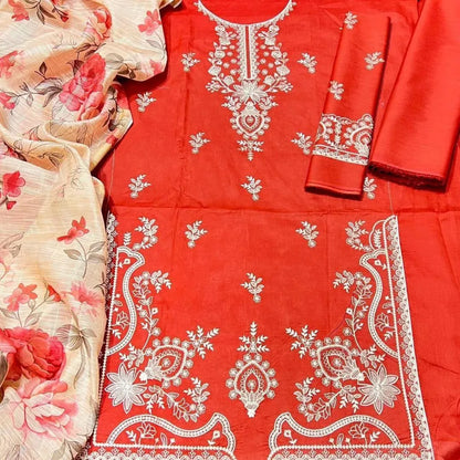 Pakistani Women's Embroidered Kurta Set with Chiffon Dupatta
