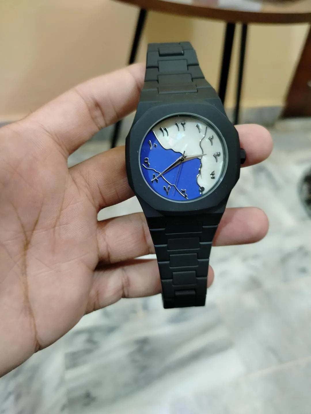 Unisex Aura Marble Dial Watch Blue White