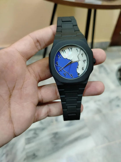 Unisex Aura Marble Dial Watch Blue White