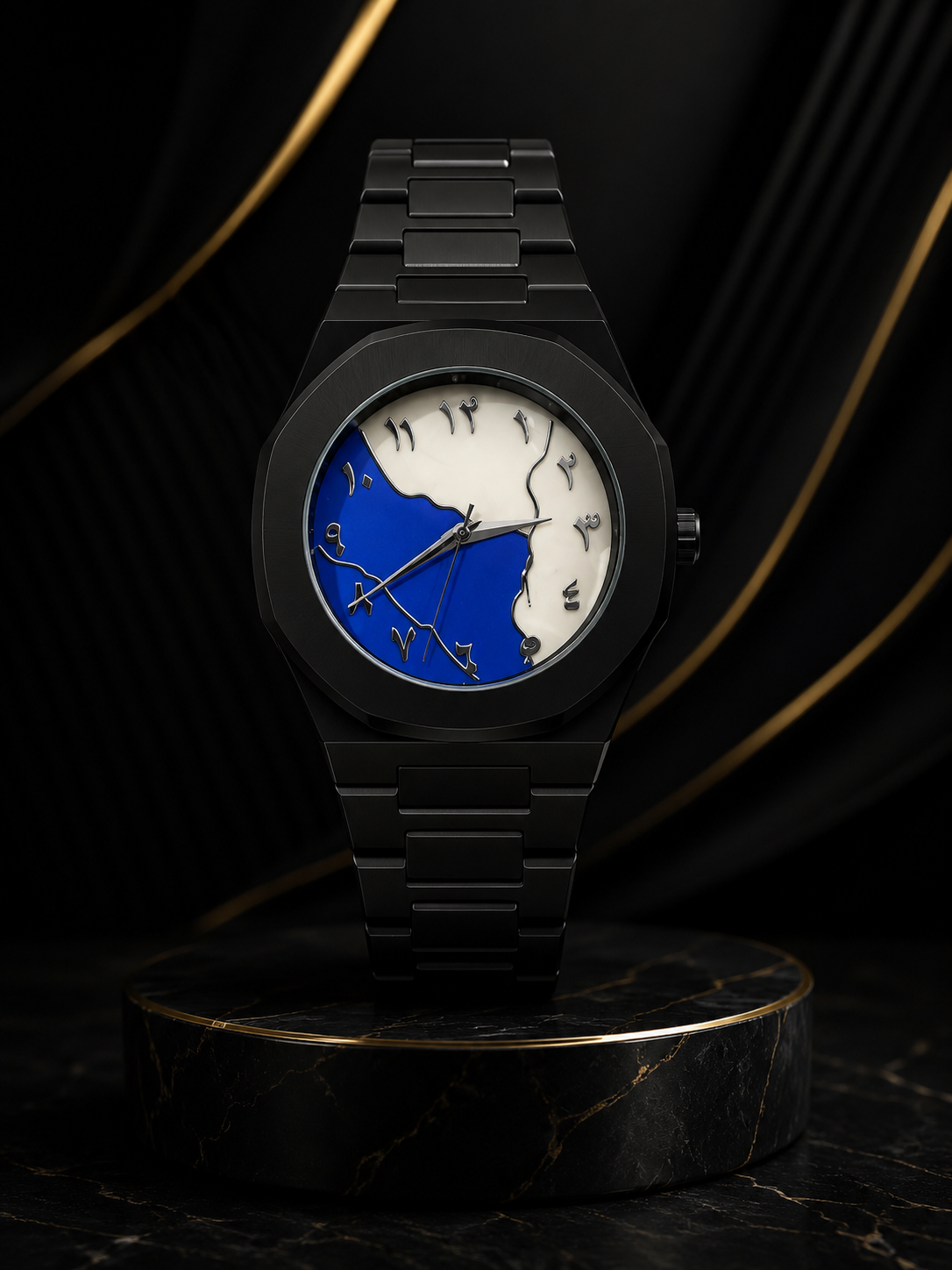Unisex Aura Marble Dial Watch Blue White